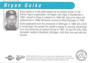 2000 Multi-Ad West Michigan Whitecaps #NNO Bryan Goike Back