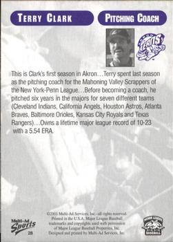2001 Multi-Ad Akron Aeros #28 Terry Clark Back