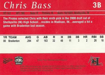 2001 Multi-Ad Hickory Crawdads #8 Chris Bass Back