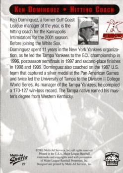 2001 Multi-Ad Kannapolis Intimidators #27 Ken Dominguez Back