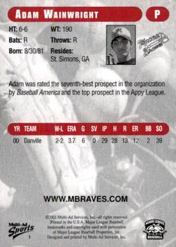 2001 Multi-Ad Macon Braves #1 Adam Wainwright Back