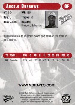 2001 Multi-Ad Macon Braves #5 Angelo Burrows Back