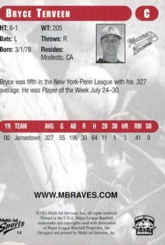 2001 Multi-Ad Macon Braves #14 Bryce Terveen Back