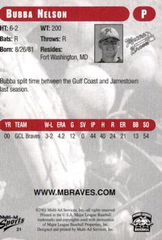 2001 Multi-Ad Macon Braves #21 Bubba Nelson Back