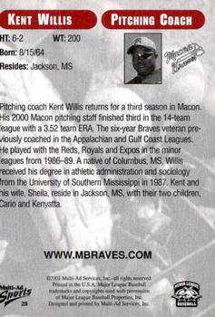 2001 Multi-Ad Macon Braves #28 Kent Willis Back