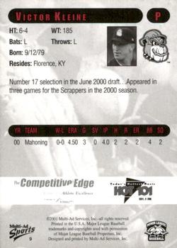 2001 Multi-Ad Mahoning Valley Scrappers #9 Victor Kleine Back