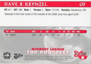 2001 Multi-Ad Midwest League Top Prospects #3 Dave Krynzel Back