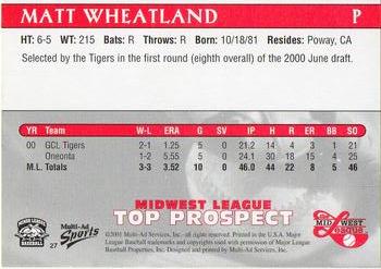 2001 Multi-Ad Midwest League Top Prospects #27 Matt Wheatland Back