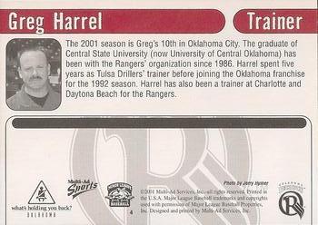 2001 Multi-Ad Oklahoma RedHawks #4 Greg Harrel Back