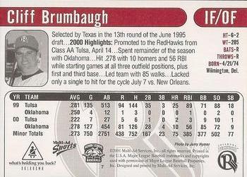 2001 Multi-Ad Oklahoma RedHawks #7 Cliff Brumbaugh Back