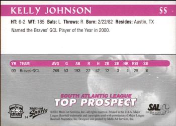2001 Multi-Ad South Atlantic League Top Prospects #14 Kelly Johnson Back
