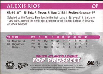 2001 Multi-Ad South Atlantic League Top Prospects #24 Alexis Rios Back