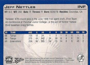 2001 Multi-Ad Tampa Yankees #24 Jeff Nettles Back