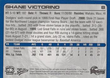 2001 Multi-Ad Wilmington Waves #25 Shane Victorino Back