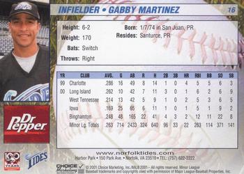 2001 Choice Norfolk Tides #16 Gabby Martinez Back