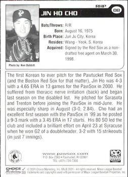2001 Choice Pawtucket Red Sox #08 Jin Ho Cho Back