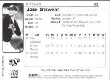 2001 Choice Winston-Salem Warthogs #20 Josh Stewart Back