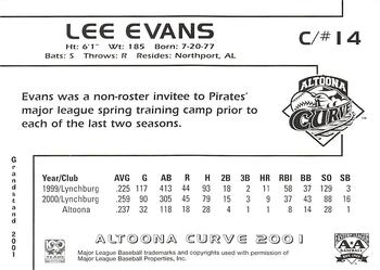 2001 Grandstand Altoona Curve #NNO Lee Evans Back