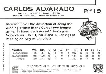 2001 Grandstand Altoona Curve #NNO Carlos Alvarado Back