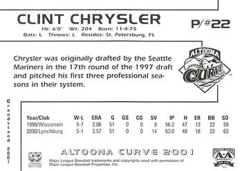 2001 Grandstand Altoona Curve #NNO Clint Chrysler Back