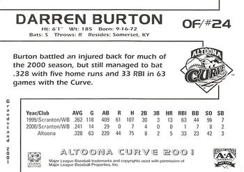 2001 Grandstand Altoona Curve #NNO Darren Burton Back
