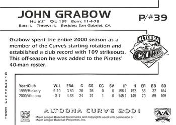 2001 Grandstand Altoona Curve #NNO John Grabow Back