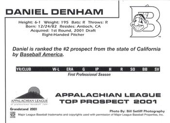 2001 Grandstand Appalachian League Top Prospects #NNO Daniel Denham Back