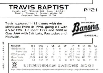 2001 Grandstand Birmingham Barons #21 Travis Baptist Back