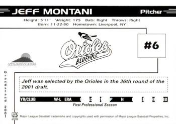 2001 Grandstand Bluefield Orioles #NNO Jeff Montani Back