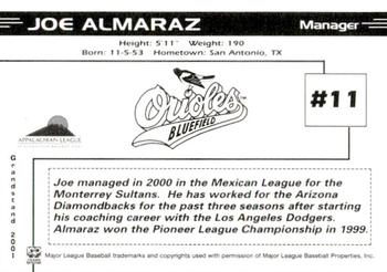 2001 Grandstand Bluefield Orioles #NNO Joe Almaraz Back