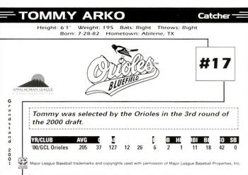 2001 Grandstand Bluefield Orioles #NNO Tommy Arko Back