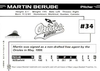 2001 Grandstand Bluefield Orioles #NNO Martin Berube Back