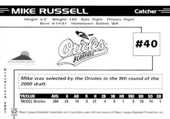 2001 Grandstand Bluefield Orioles #NNO Mike Russell Back
