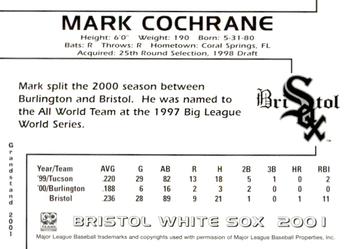 2001 Grandstand Bristol White Sox #NNO Mark Cochrane Back