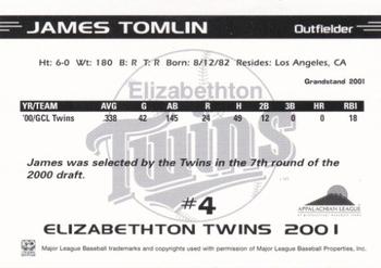 2001 Grandstand Elizabethton Twins #NNO James Tomlin Back