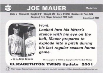 2001 Grandstand Elizabethton Twins Update #10 Joe Mauer Back