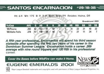 2001 Grandstand Eugene Emeralds #NNO Santos Encarnacion Back