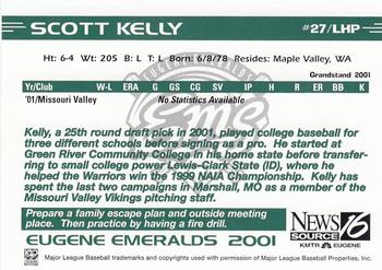 2001 Grandstand Eugene Emeralds #NNO Scott Kelly Back