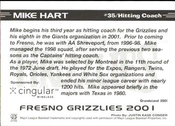 2001 Grandstand Fresno Grizzlies #NNO Mike Hart Back