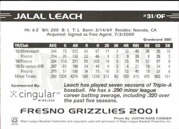 2001 Grandstand Fresno Grizzlies #NNO Jalal Leach Back