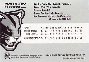 2001 Grandstand Kane County Cougars #14 Chris Key Back