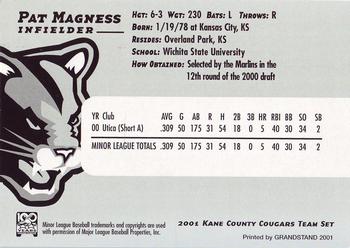 2001 Grandstand Kane County Cougars #17 Pat Magness Back