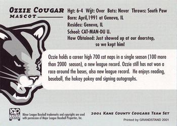 2001 Grandstand Kane County Cougars #21 Ozzie Cougar Back