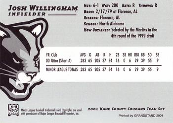 2001 Grandstand Kane County Cougars #27 Josh Willingham Back