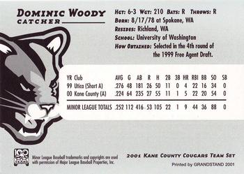 2001 Grandstand Kane County Cougars #30 Dominic Woody Back