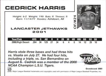 2001 Grandstand Lancaster JetHawks #24 Cedrick Harris Back