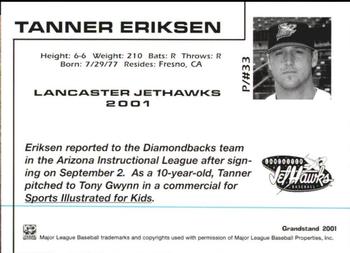 2001 Grandstand Lancaster JetHawks #33 Tanner Eriksen Back