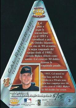 1998 Pacific Invincible - Cramer's Choice Gold #3 Cal Ripken Jr. Back