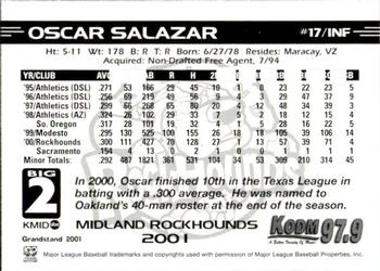 2001 Grandstand Midland RockHounds #17 Oscar Salazar Back