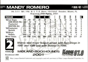 2001 Grandstand Midland RockHounds #22 Mandy Romero Back